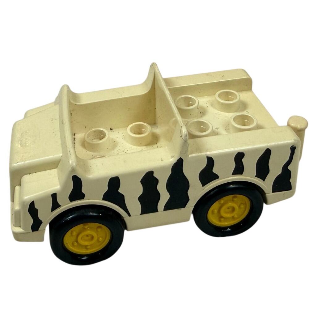 Vintage Lego Duplo Zoo Zebra Stripe Truck Car w Hitch Black White Vehicle Safari